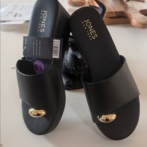 Jones New York Black Mules with Gold Detail